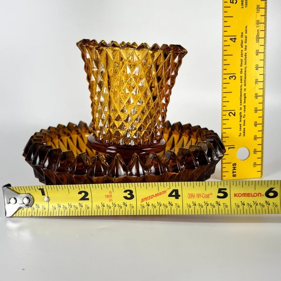 Vtg Indiana Art Glass Amber Diamond Point Peg Votive Candle Holders Retro MCM - Picture 11 of 12